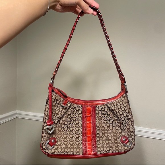 Brighton Handbags - Brighton Monogram Canvas With Red Leather Trim Shoulder Bag